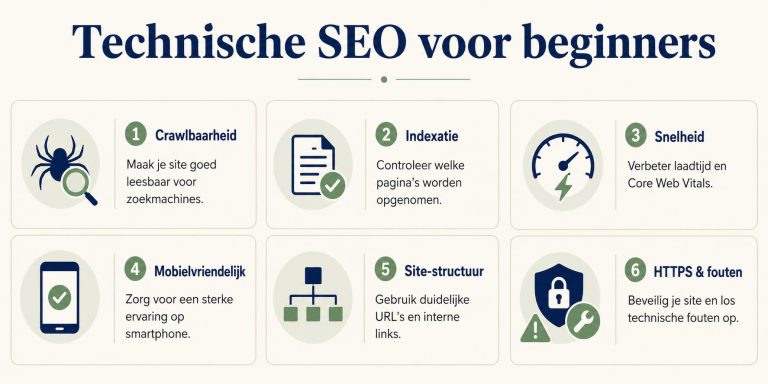 Ons Team Technische SEO voor beginners: stappenplan met kernonderdelen zoals crawlability, indexering en laadsnelheid